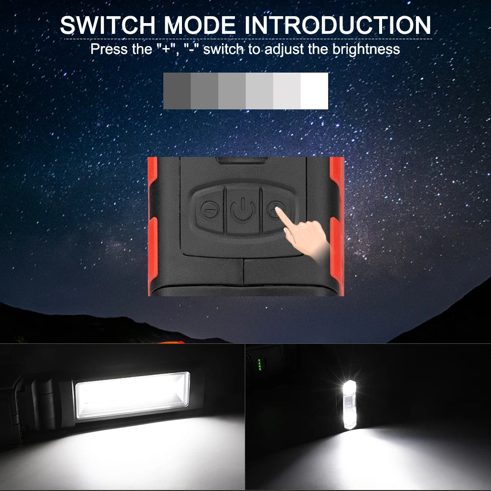 USB Rechargeable Work Light Dimmable COB LED Folding Flashlight Inspection Lamp Portable Lantern with Magnet & Hook Power Bank