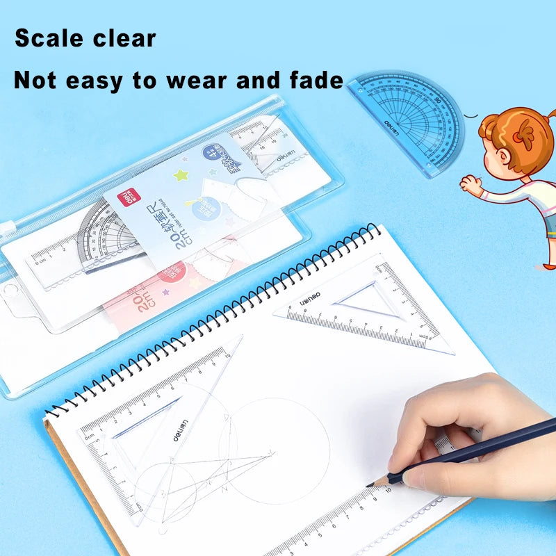 Deli Flexible Soft Ruler Set Transparent Plastic Ruler For Student Drawing Mathematical Geometry School Stationery Curve Ruler