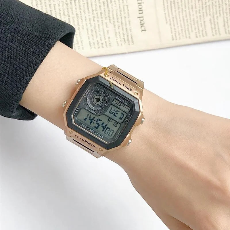 Men Luxury Watch Waterproof Golden Stainless Steel Business Digital Watches LED Alarm Clock Electronic Men's Sport Watch Relogio