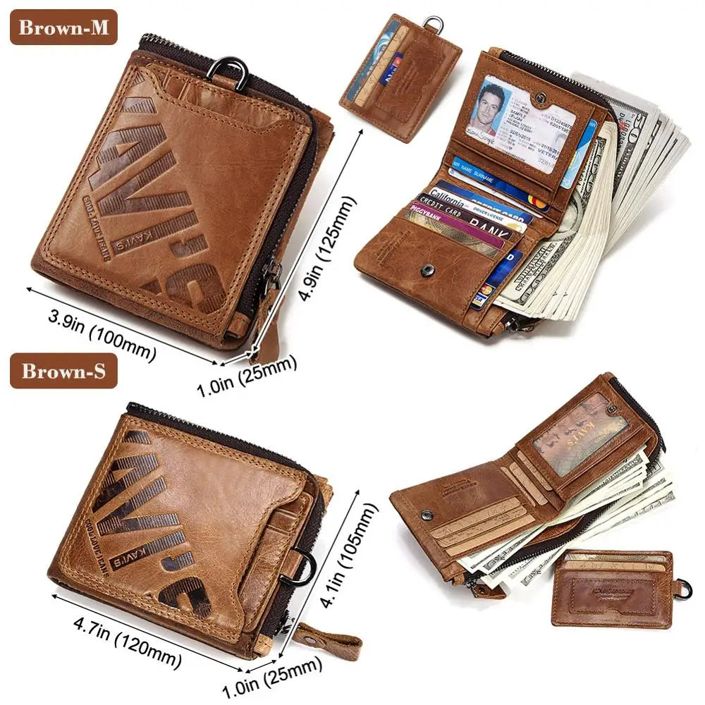 KAVIS Crazy Horse Genuine Leather Wallet Men Coin Purse Male Cuzdan Walet Portomonee PORTFOLIO Perse Small Pocket money bag