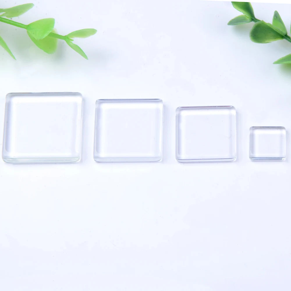 12mm 20mm 22mm 25mm Transparent Both Side Flat Square Glass Cabochons Clear Magnifying For Fashion DIY Jewelry Making