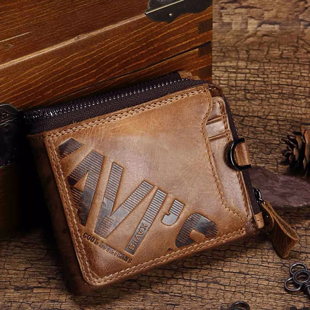 KAVIS Crazy Horse Genuine Leather Wallet Men Coin Purse Male Cuzdan Walet Portomonee PORTFOLIO Perse Small Pocket money bag