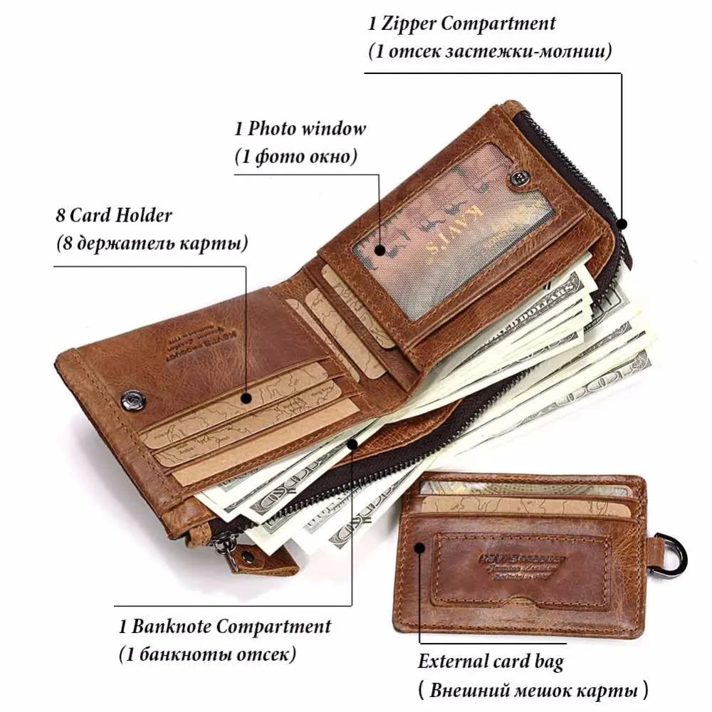 KAVIS Crazy Horse Genuine Leather Wallet Men Coin Purse Male Cuzdan Walet Portomonee PORTFOLIO Perse Small Pocket money bag