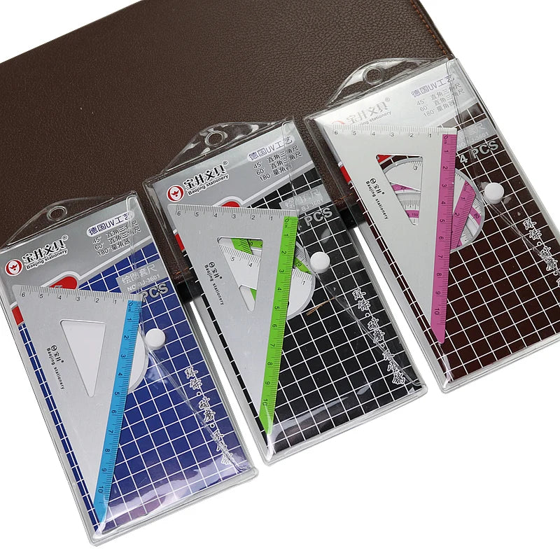4PCS/Set UV Aluminum Alloy Ruler Drawing Measurement Geometry TriangleRuler straightedge Protractor A variety of rulers
