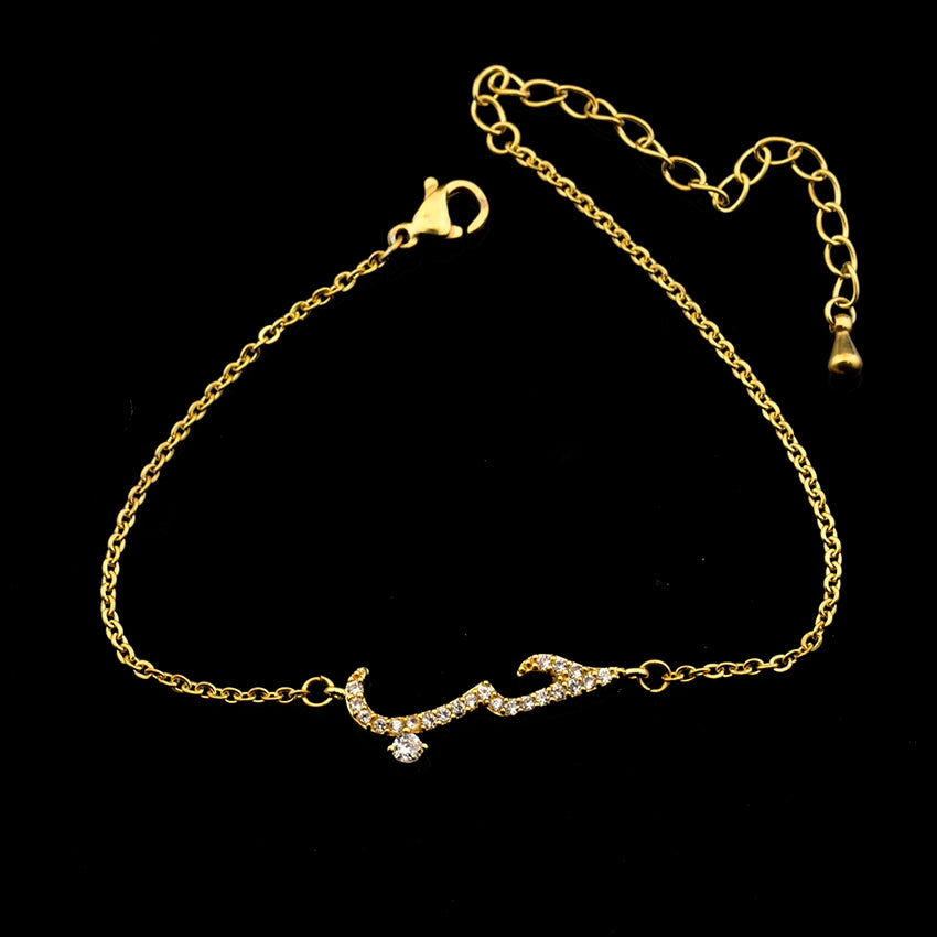 Gold Color Crystal Arabic Words Love Bracelets For Women Men Stainless Steel Chain Charm Bracelet Mom Gifts Islamic Jewelry