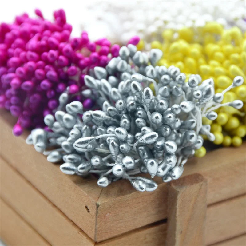 300pcs Artificial Flower Double Heads Stamen Pearlized Craft Cards Cakes Decor Scrapbooking Floral For Home Wedding Party decor