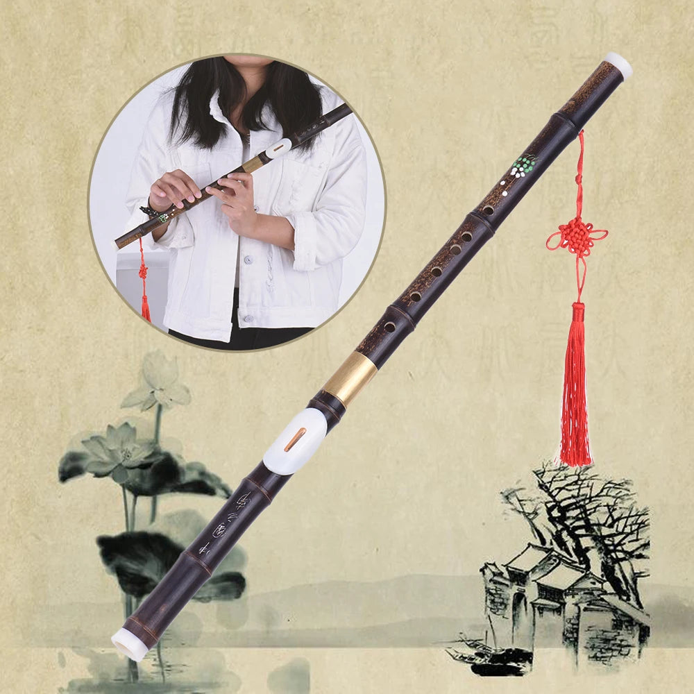 Transverse Flute Pipe Detchable Natural Black Bamboo Bawu Ba Wu Musical Instrument in G Key for Beginner Music Lovers as Gift