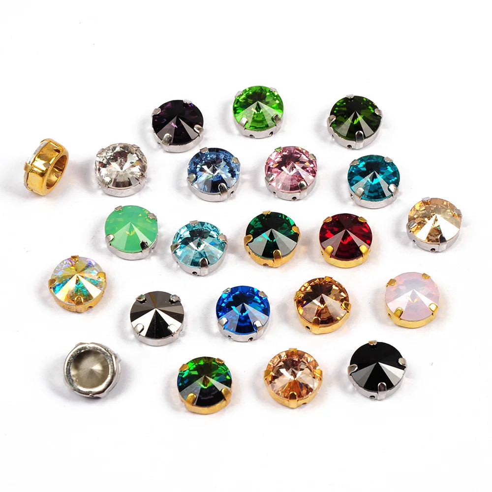 YANRUO Round Rhinestones Claw Settings Silver Plating Copper Sewing Crystal Strass Beads Base Pedestal Frame