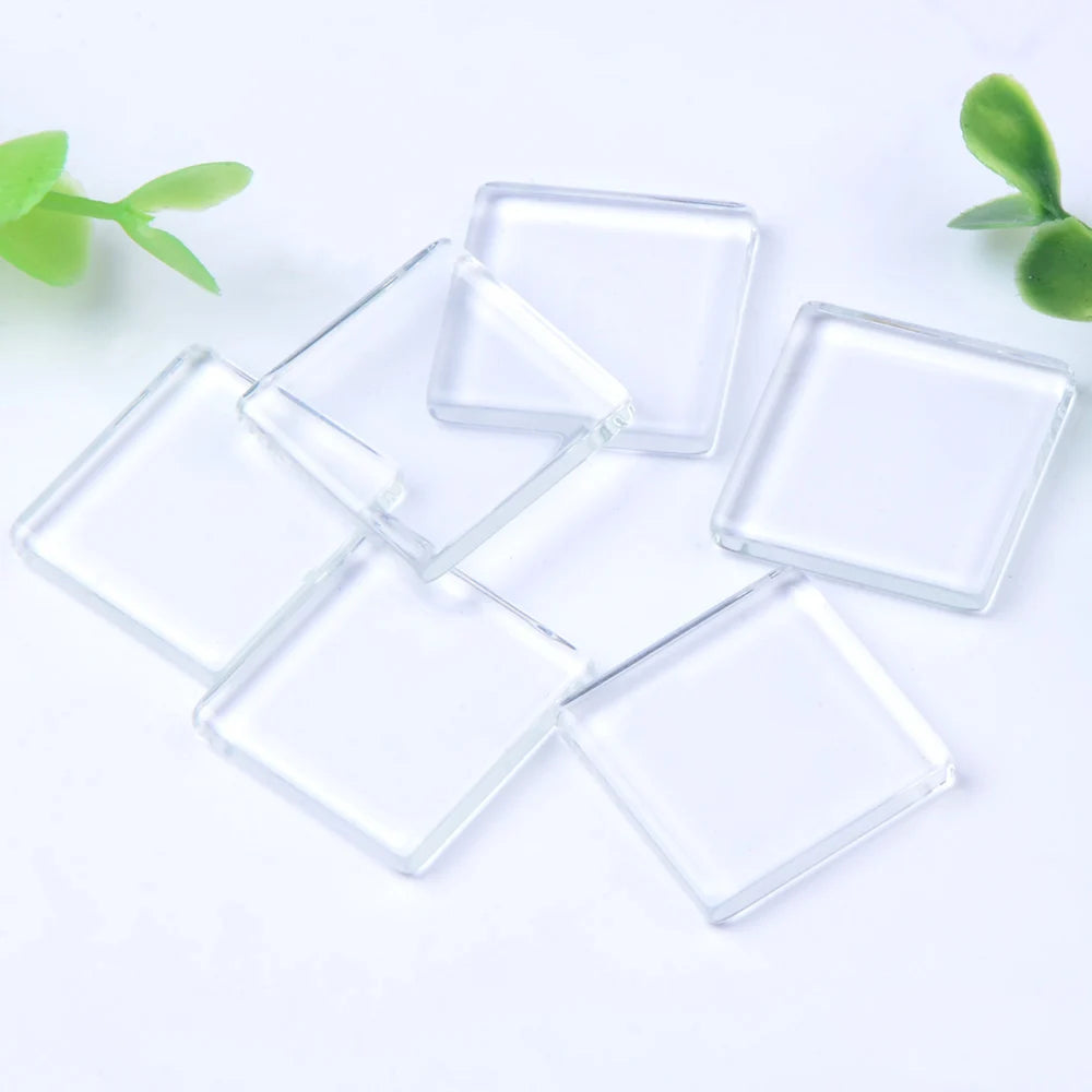 12mm 20mm 22mm 25mm Transparent Both Side Flat Square Glass Cabochons Clear Magnifying For Fashion DIY Jewelry Making