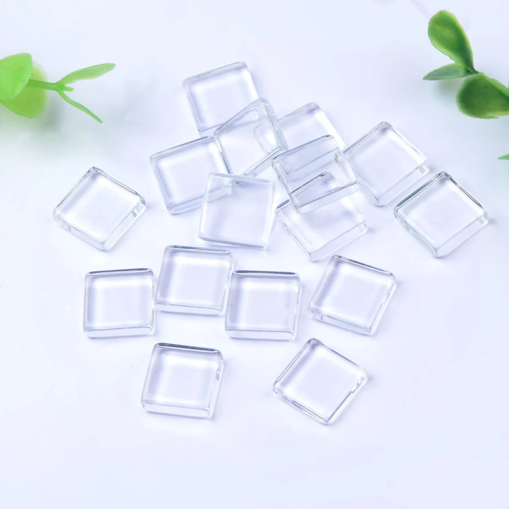 12mm 20mm 22mm 25mm Transparent Both Side Flat Square Glass Cabochons Clear Magnifying For Fashion DIY Jewelry Making