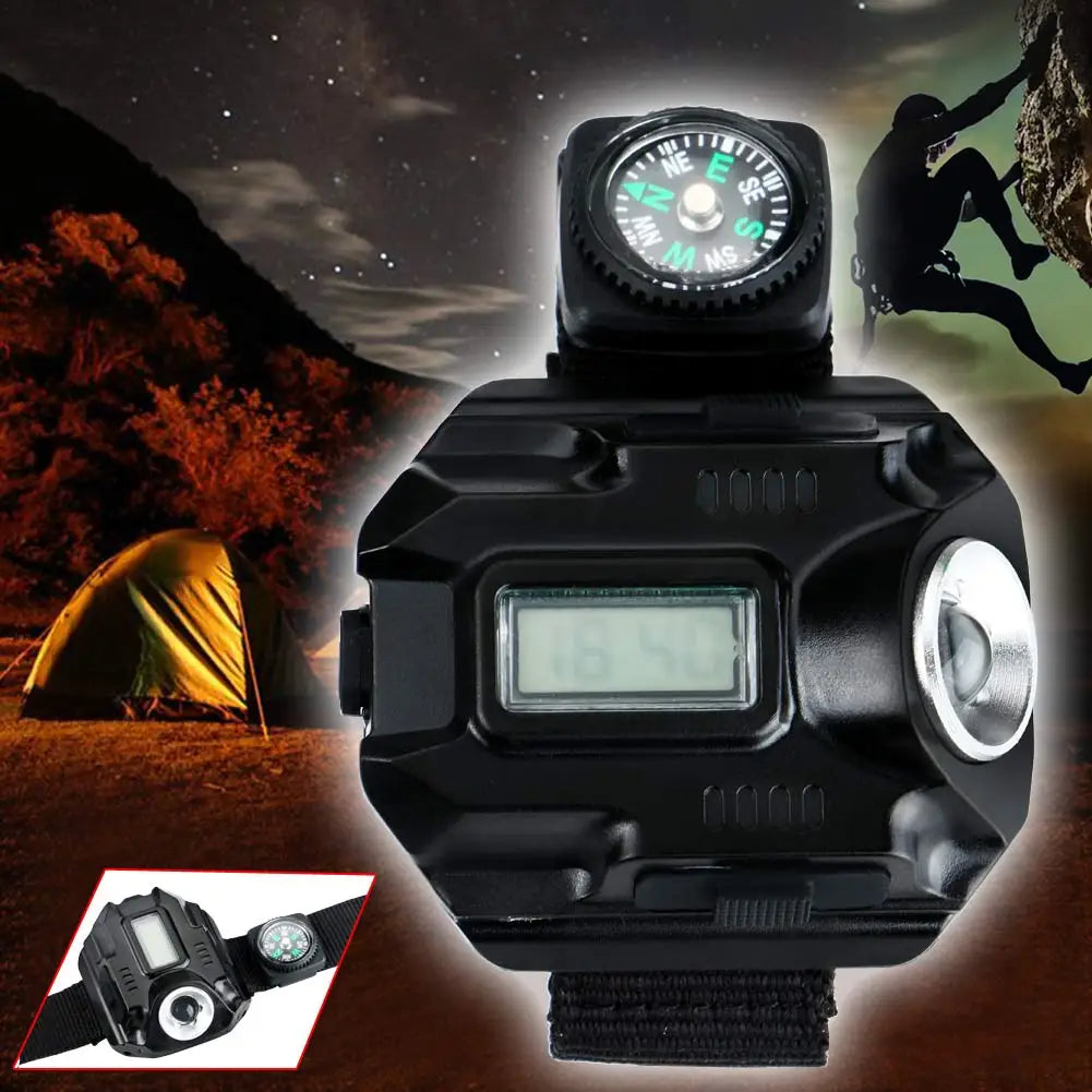 NEW Powerful led Flashlight Tactical LED Display Rechargeable Wrist Watch Flashlight Waterproof Torch With clock mini-compass