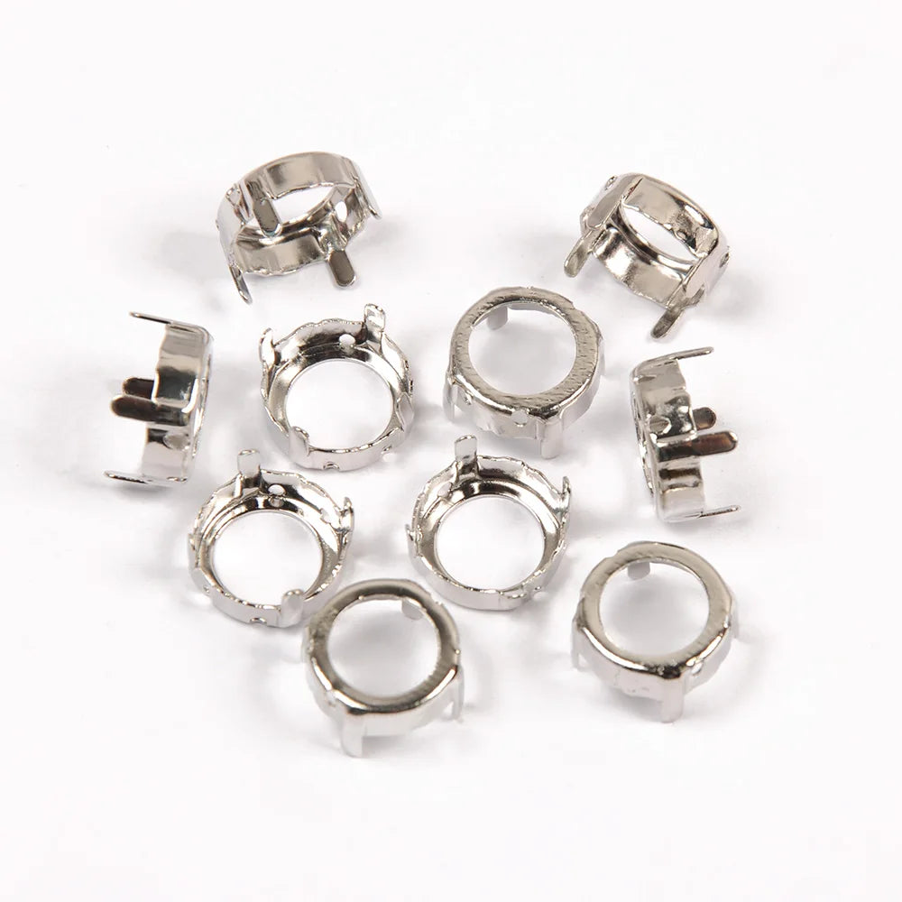 YANRUO Round Rhinestones Claw Settings Silver Plating Copper Sewing Crystal Strass Beads Base Pedestal Frame