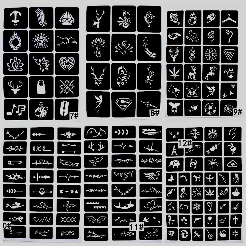 446pcs/Lot Reusable Sticker Tattoo Stencils Book,Painting Template Airbrush Glitter Henna Tattoo Stencil Set Album Fixed Style