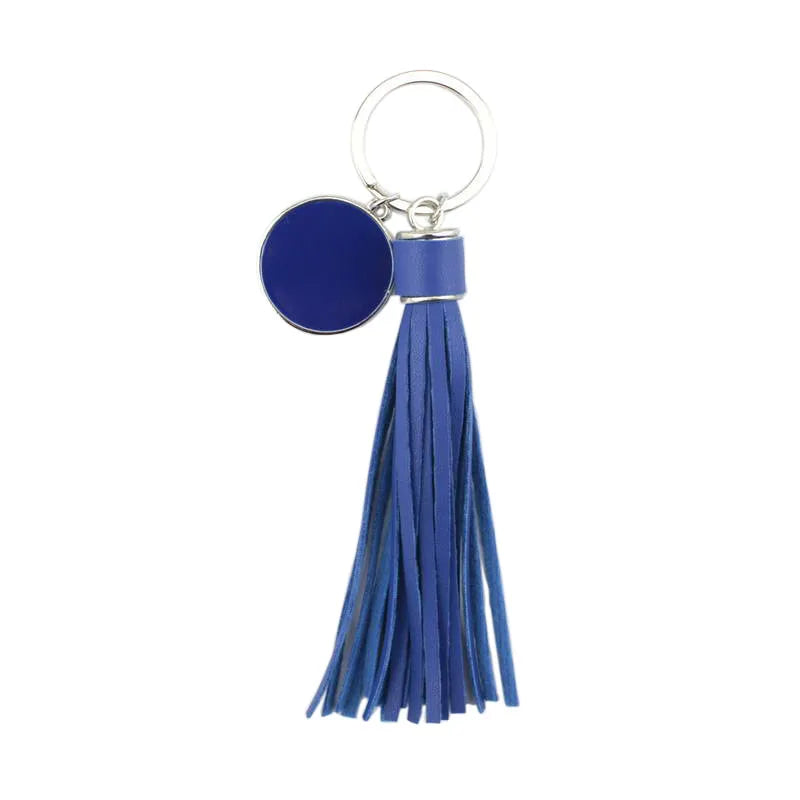 ZWPON Fashion Round Monogram Pompom PU Leather Tassel Keychain Bag Charms Key Ring Colorful Enamel Female Jewelry Wholesale