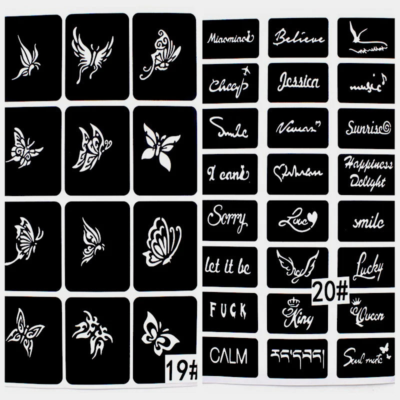 446pcs/Lot Reusable Sticker Tattoo Stencils Book,Painting Template Airbrush Glitter Henna Tattoo Stencil Set Album Fixed Style