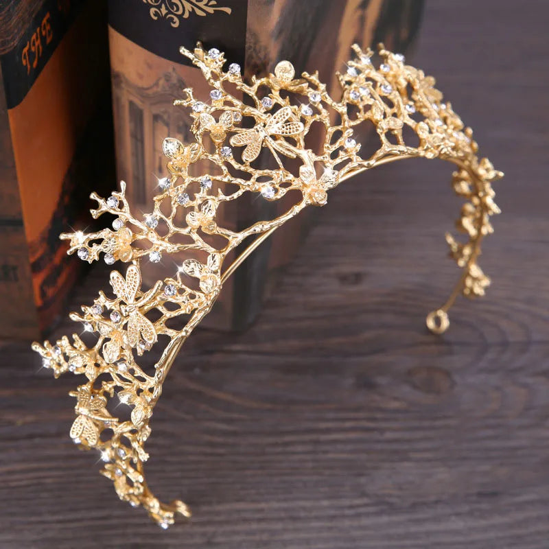 FORSEVEN Gold Color Tiaras Crown Baroque Style Bride Hair Jewelry Headpiece Shining Crystal Noiva Wedding Girls Hair Accessories