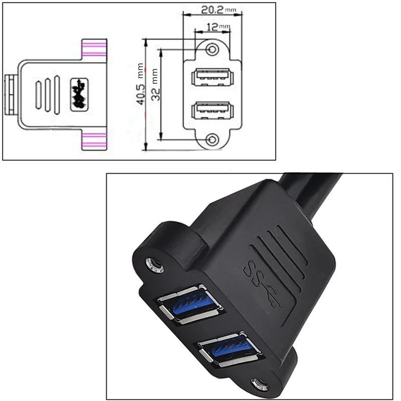 0.3m 1m Dual USB 3.0 Male to Female With Screw Panel Mount Holes Extension Cable High Speed 5Gbps for Computer Case Motherboard