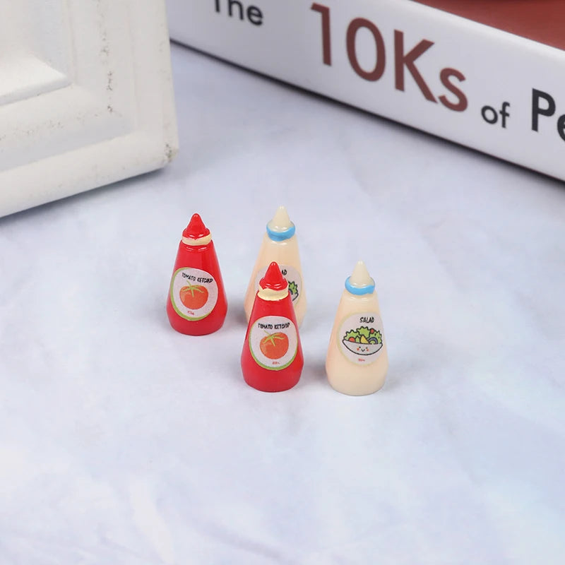 4pcs/set 1:12 Dollhouse Miniature Food Mini Ketchup Salad Dressing Imitation Toy Doll House Kitchen Supplies Model Accessories