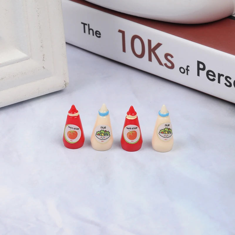 4pcs/set 1:12 Dollhouse Miniature Food Mini Ketchup Salad Dressing Imitation Toy Doll House Kitchen Supplies Model Accessories