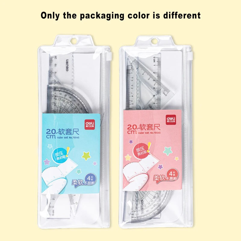 Deli Flexible Soft Ruler Set Transparent Plastic Ruler For Student Drawing Mathematical Geometry School Stationery Curve Ruler