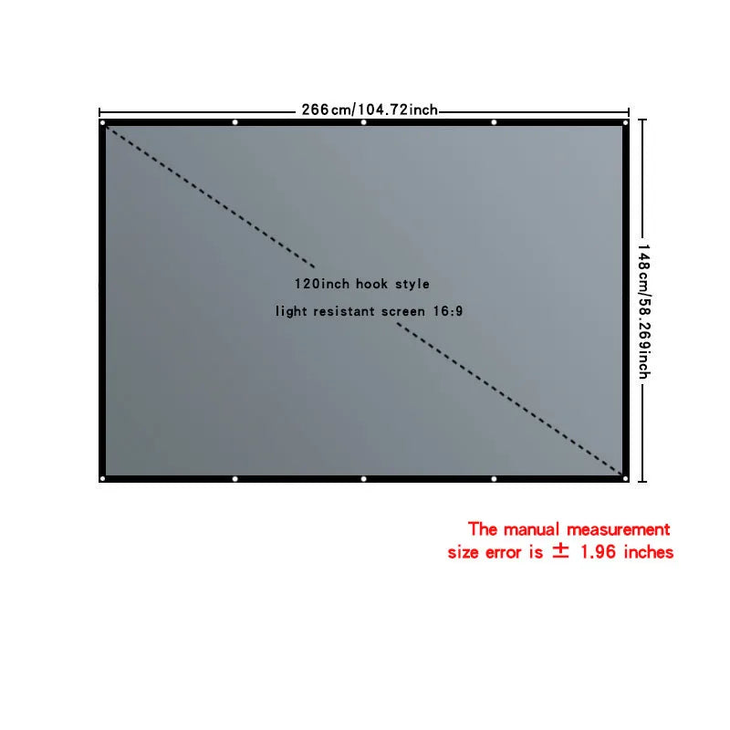 Foldable and portable projection screen, metal anti light 30-133 inches, suitable for low lumen projectors and high-definition