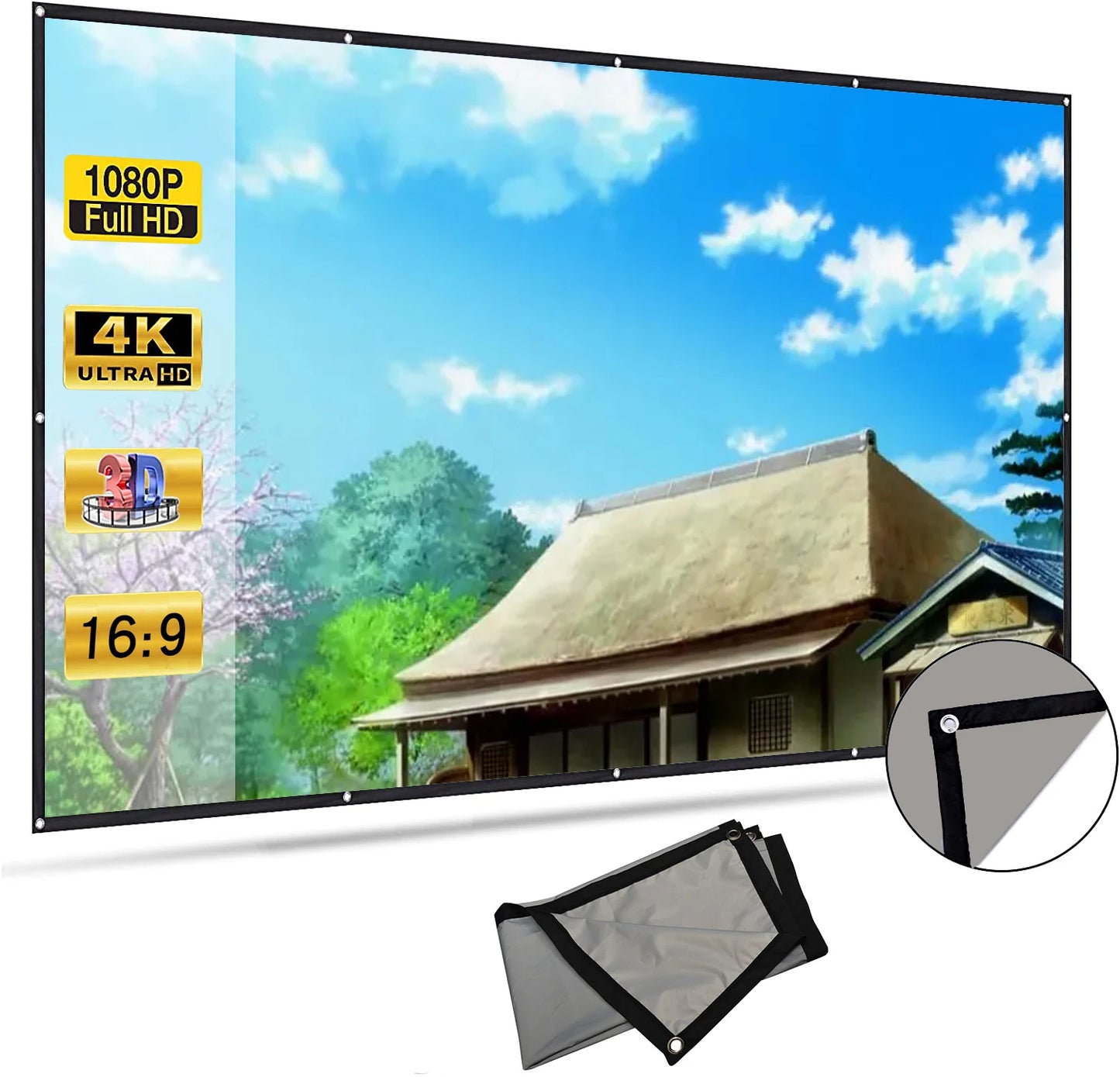 Foldable and portable projection screen, metal anti light 30-133 inches, suitable for low lumen projectors and high-definition
