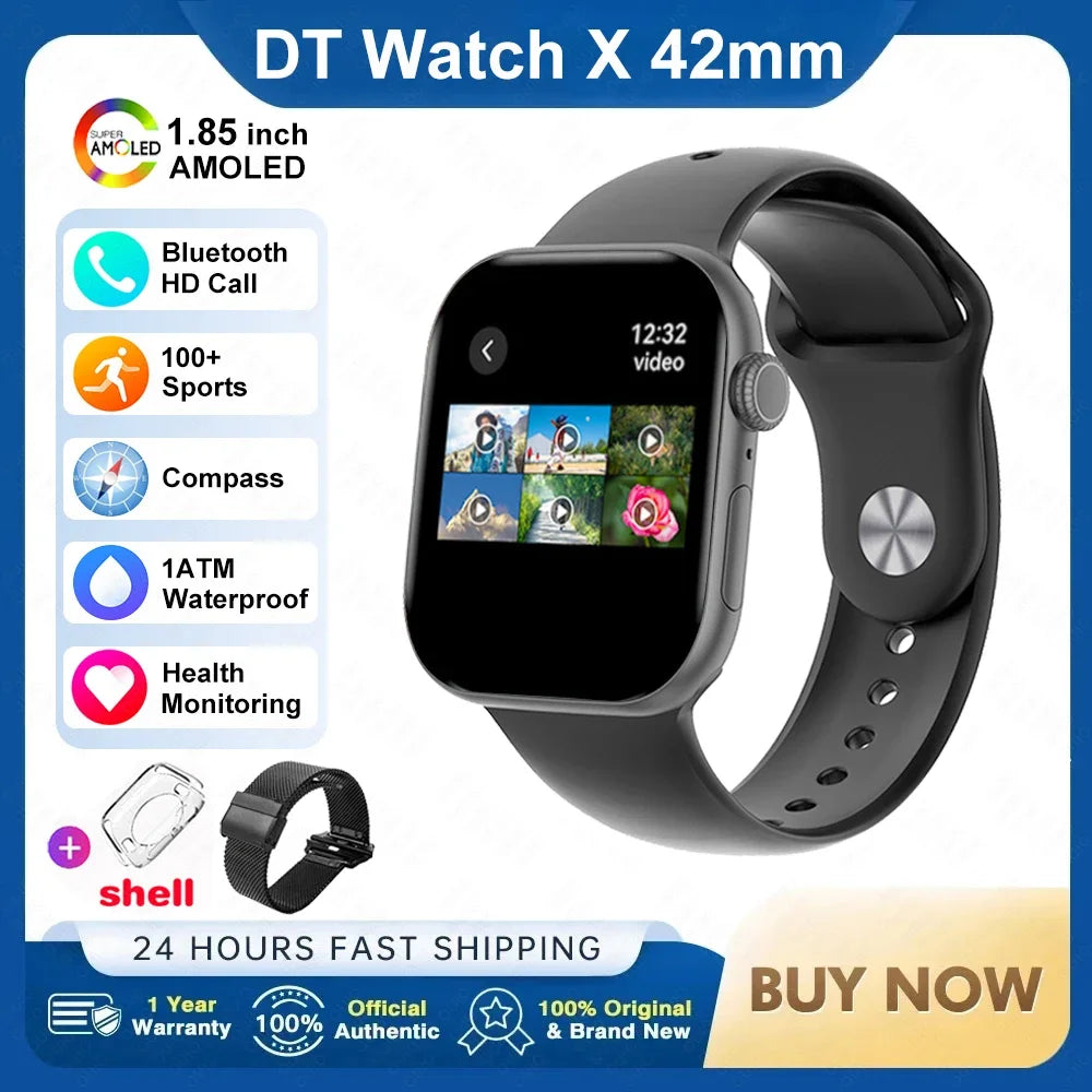 New For IOS DT Watch X Mini Smart Watch Men Women NFC 1.85-inch TWS Earphones Electronic Album Recorder Video Player Smart Watch