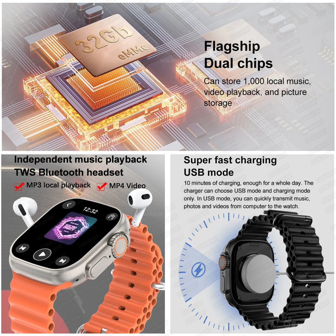 DT Ultra 3 Pro Smart Watch HD AMOLED Screen 32GB MP3 MP4 Player APP Store GPS Navigator ChatGPT NFC Sports Smartwatch Men Women