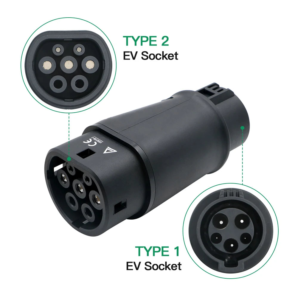 Chiefleed 32A 7.2KW Type 1 to Type 2 EV Charger Adaptor SAEJ1772 To IEC-62169 Converter Charging Eletric Vehicle Hybrid EU Cars