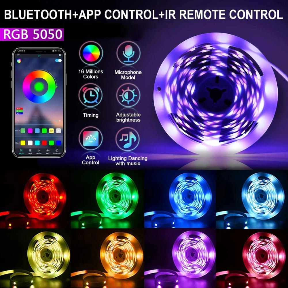 RGB LED Strip Lights 5050 Bluetooth APP IR Remote Control USB 1M 2M 3M 4M 5M 10M 15M 20M Festival Deco TV Backlight For Home