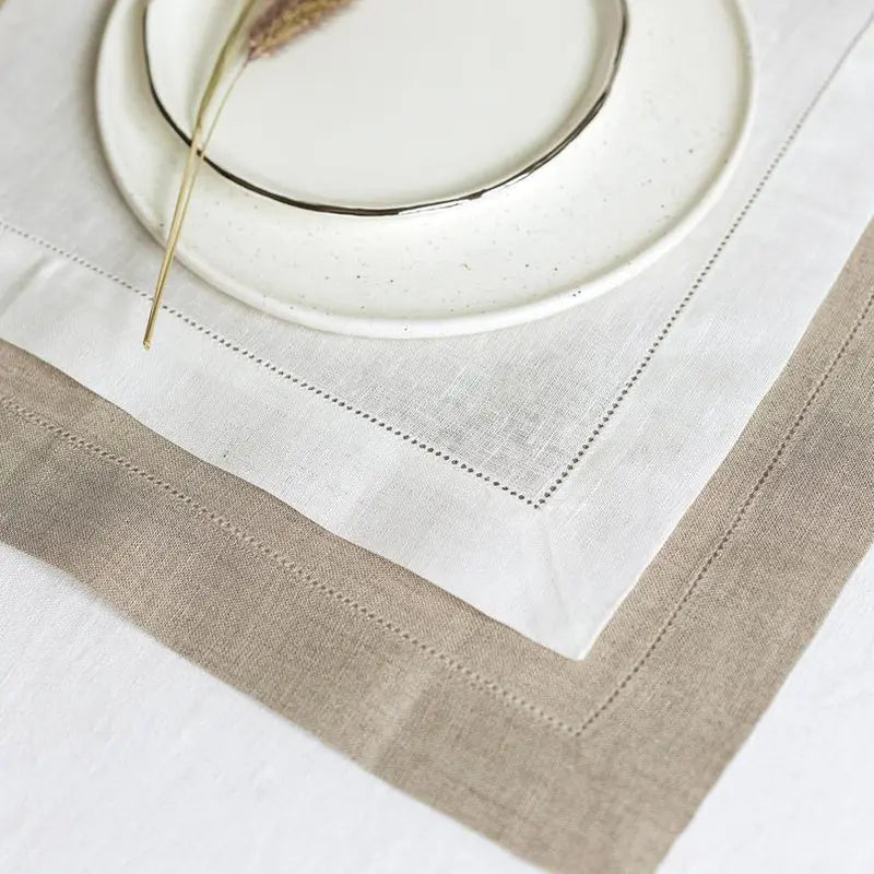 12 Pcs Hemstitched Place Mat Cotton Napkins White Table Mat Beautiful Natural Linen Dinner Mat Fabric Napkin Place Mat