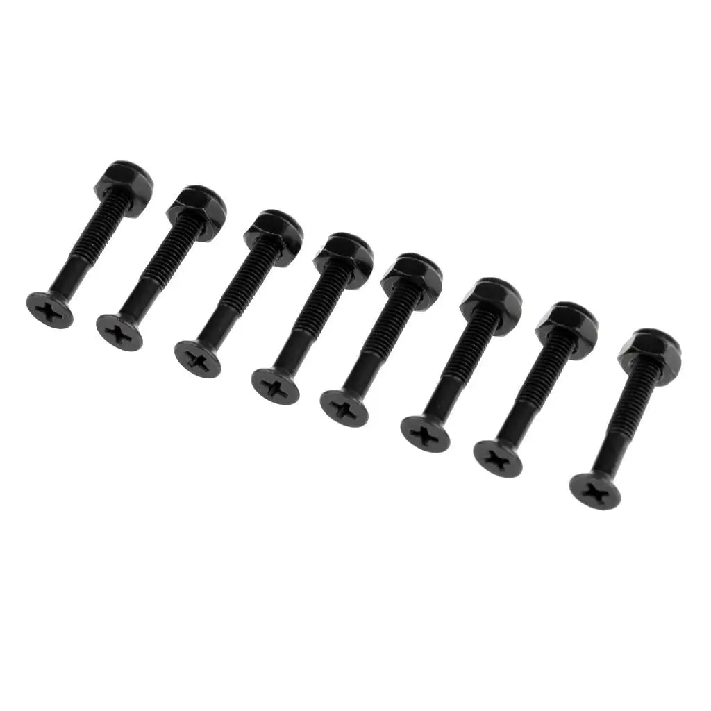 8pcs Replacement Skateboard Hardware Screw Set / Longboard Screws with Nuts - Black