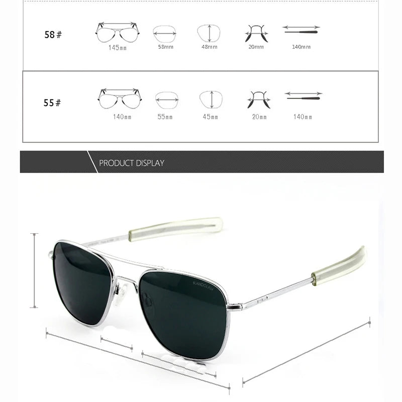 Pilot RE Sunglasses Men Top Quality Sun Glasses For Male American Army Military Glass Lens Lens Oculos