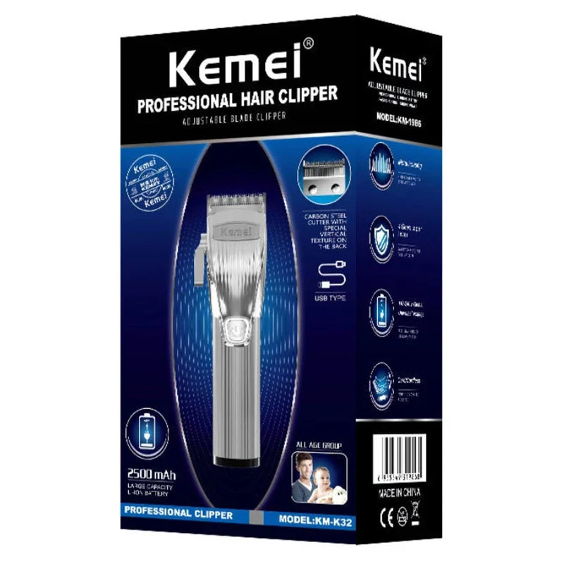 Kemei Professional Metal Hair Clipper Beard Hair Trimmer For Men Electric Shaver Rechargeable Barber Haircut Combo