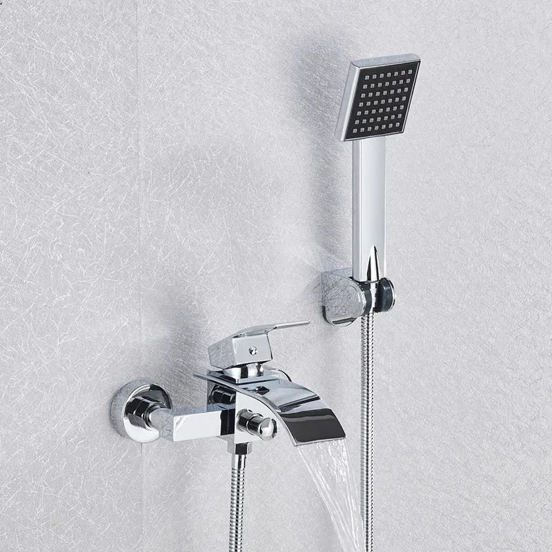 Black Bathroom Tub Faucet Single Handle Waterfall Spout Mixer Tap with Hand Shower Wall Mounted Gold Bath Faucets Bathtub Tap