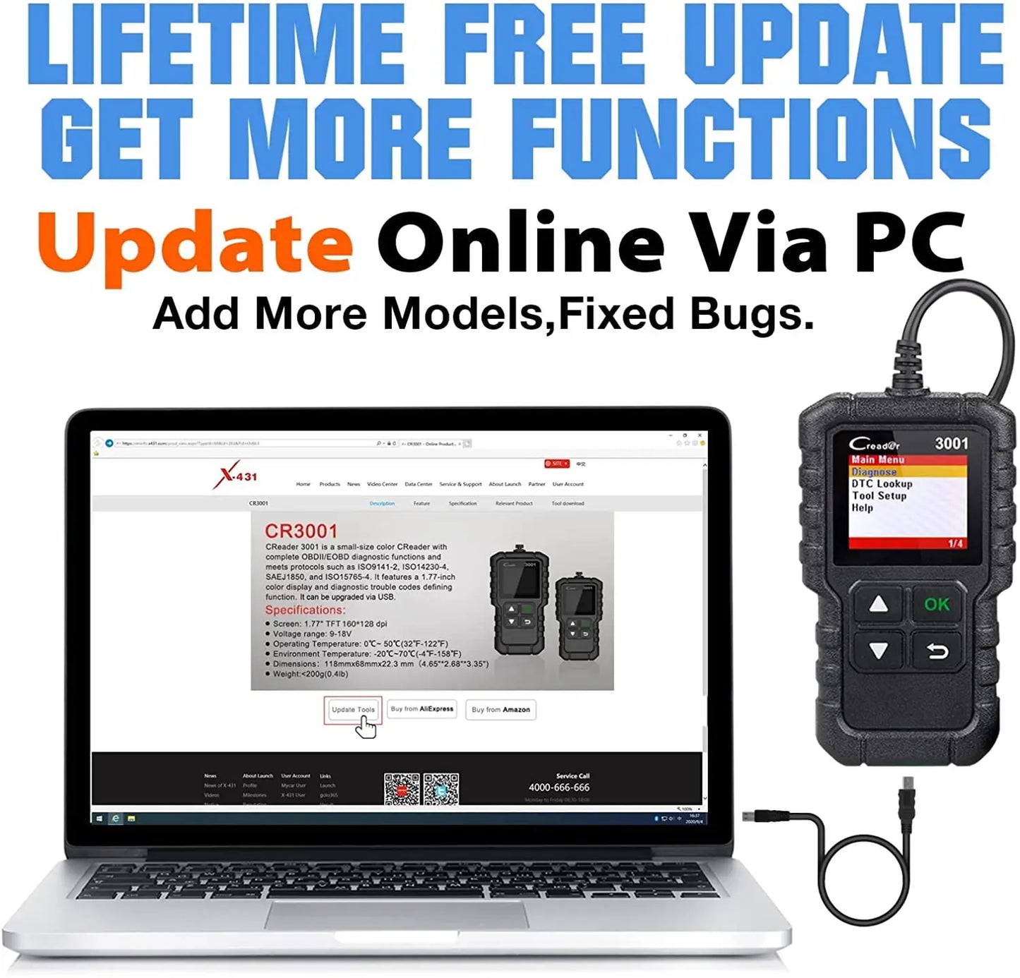 Launch X431 CR3001 Support Full OBDII/EOBD function Creader 3001 diagnostic tool Multilingual code reader scanner PK CR319 OM123
