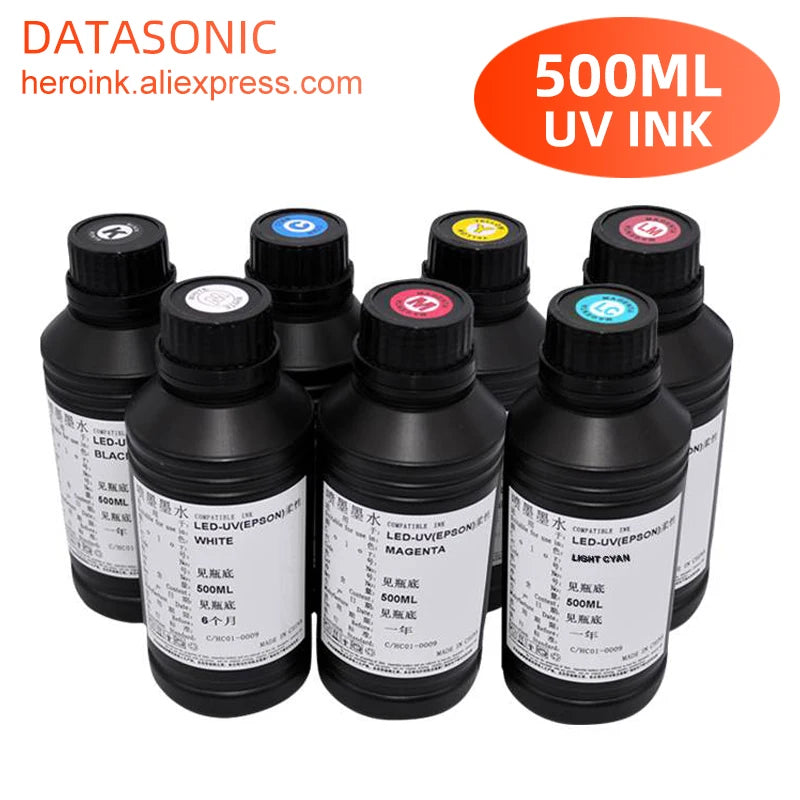 500ML Bottle LED UV Ink For Epson L800 L805 L1800 R290 R330 1390 1400 1410 UV Printer Ink UV Varnish Gloss Ink Hard INK Soft