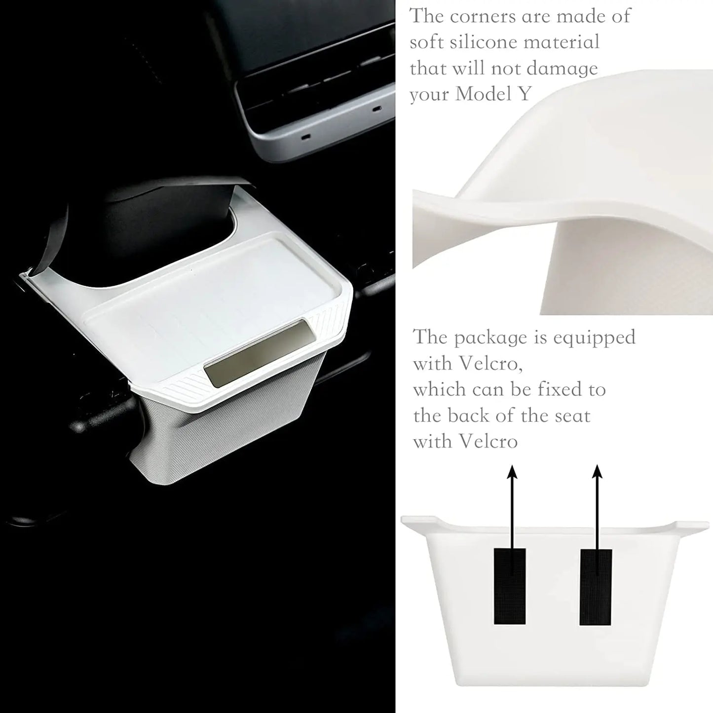 For Tesla Model Y New Rear Center Console TPE Storage Box 2024 2023 2022 Backseat Organizer Tray 2nd Row Container Trash Can