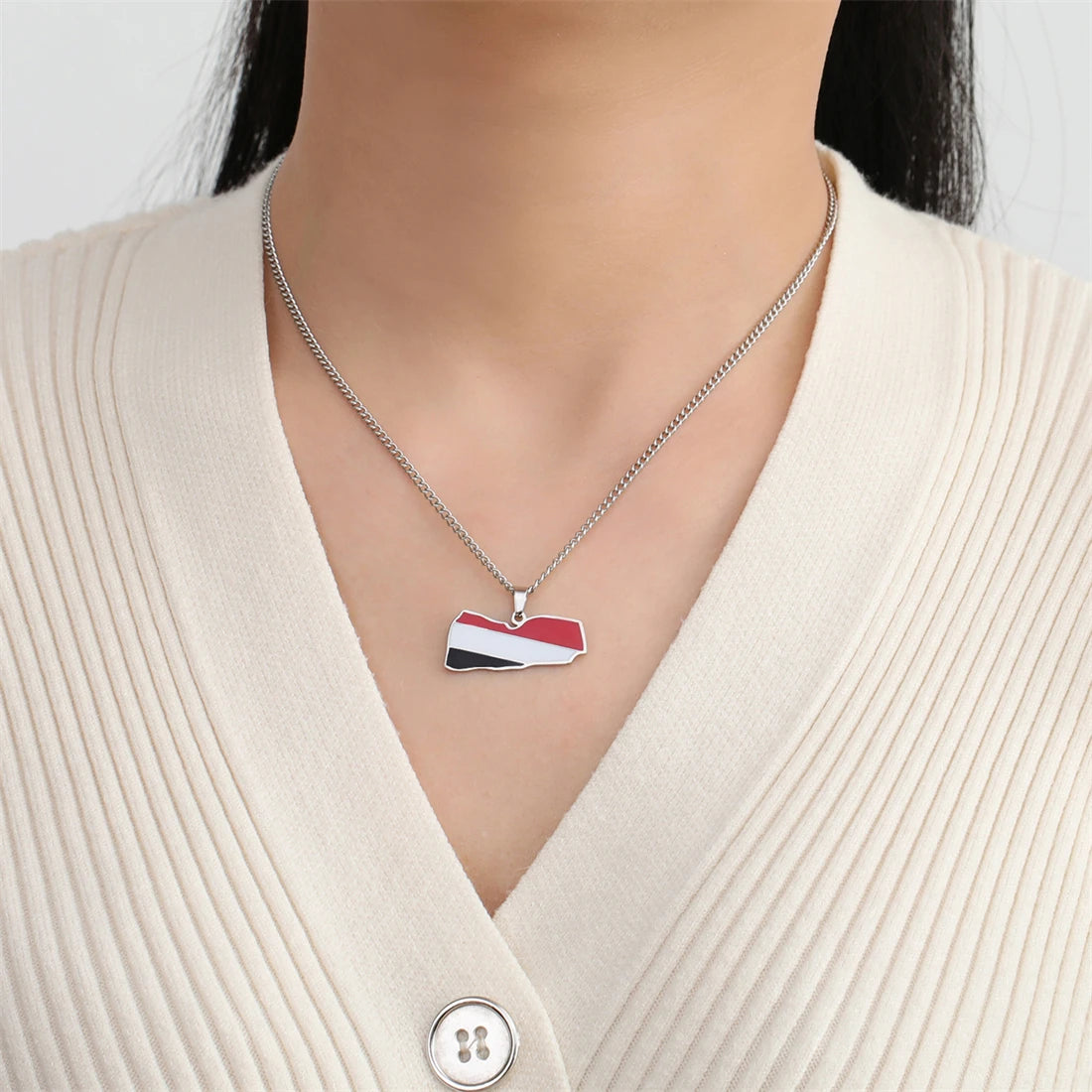 EUEAVAN Drip Oil Yemen Map Necklace Stainless Steel Gold Silver Color Fashion Yemeni Flag Pendant Charm Patriotic Gift Wholesale
