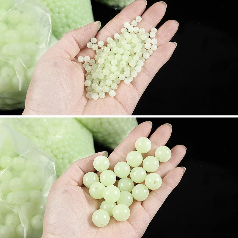 100pcs/Lot Luminous Beads 4mm-10mm Fishing Space Beans Round Float Balls Light Glowing for Outdoor Fishing Accessories Set