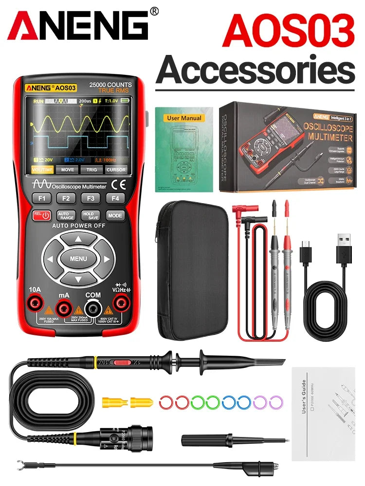 ANENG AOS03 Oscilloscope Multimeter Signal Generator Waveform Output Handheld Battery LCD Screen Display Multimeter