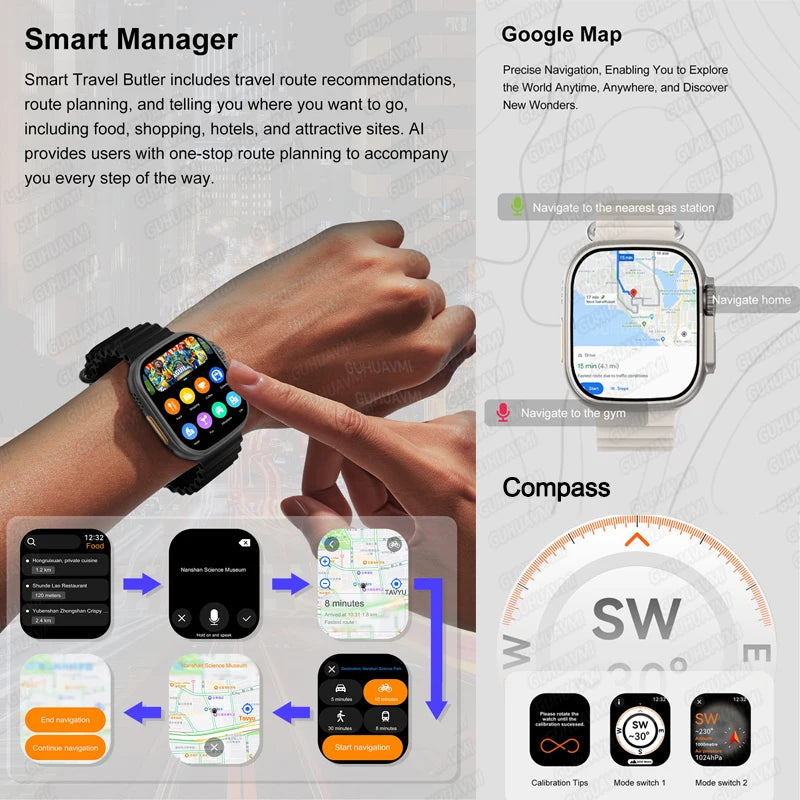 Fashion NEW DT Ultra 3 32GB Smart Watch Google Map Music Video Player HD Bluetooth Call APP Store NFC Smart AI Voice Sport Watch