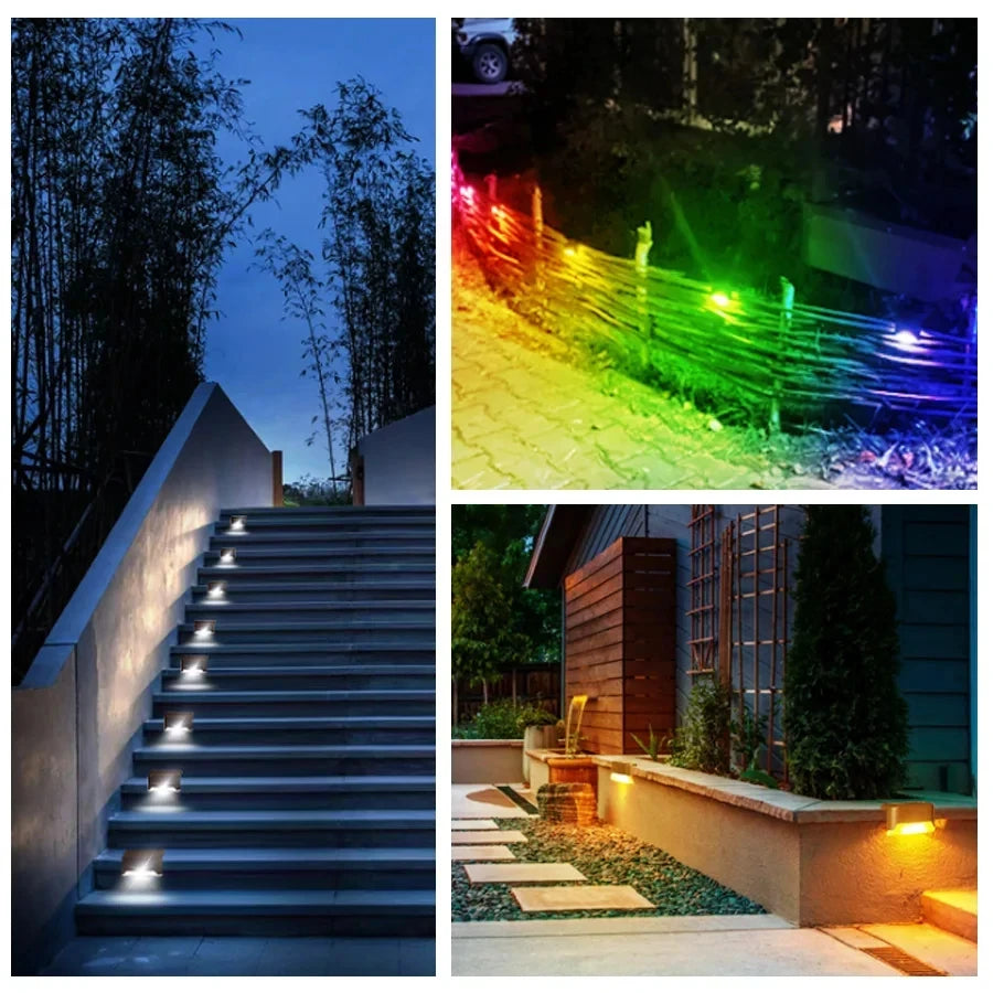 LED Solar Deck Stair Lights Outdoor Solar Lamp Waterproof Step Fence Lights for Railing Terrace Pathway Garden Light Decoration