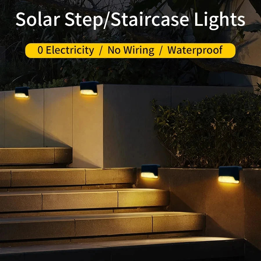 LED Solar Deck Stair Lights Outdoor Solar Lamp Waterproof Step Fence Lights for Railing Terrace Pathway Garden Light Decoration
