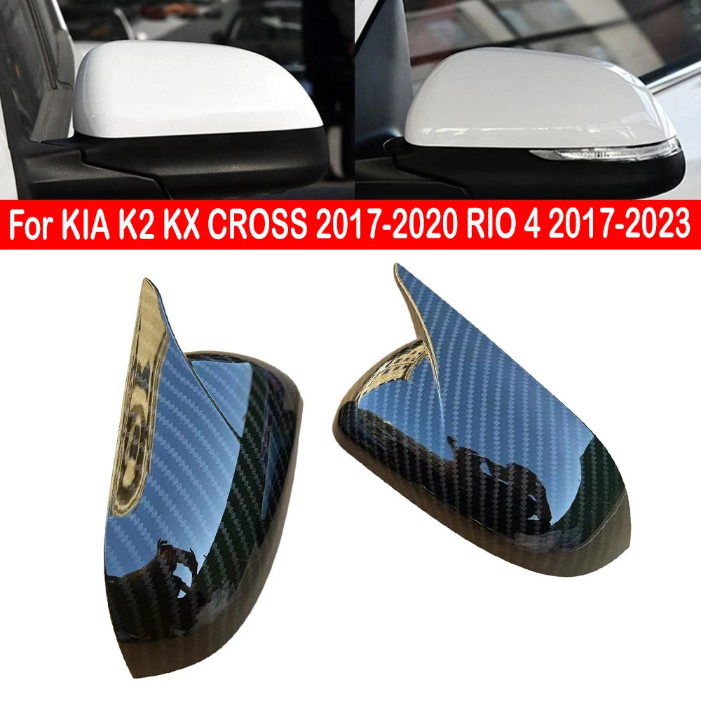 For KIA K2 KX CROSS 2017-2020 RIO 4 2017-2023 Car Rearview Side Mirror Cover Horn Wing Cap Exterior Case Trim Sticker Carbon