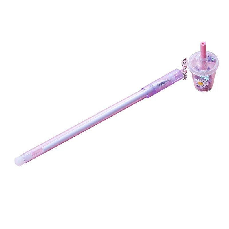 Ellen Brook 1 PCS Cute Kawaii Daisies Flower Milk Tea Cup Pendant Gel Pen School Office Supplies Stationery Sweet Lovely Pen