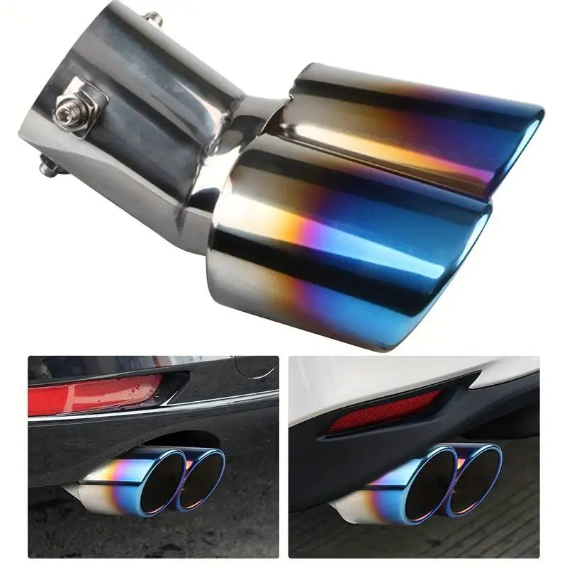 Car General One Out Two Grilled Blue Tail Throat Double Pipe Tail Pipe Muffler Stainless Steel Exhaust Pipe Modification Supplie