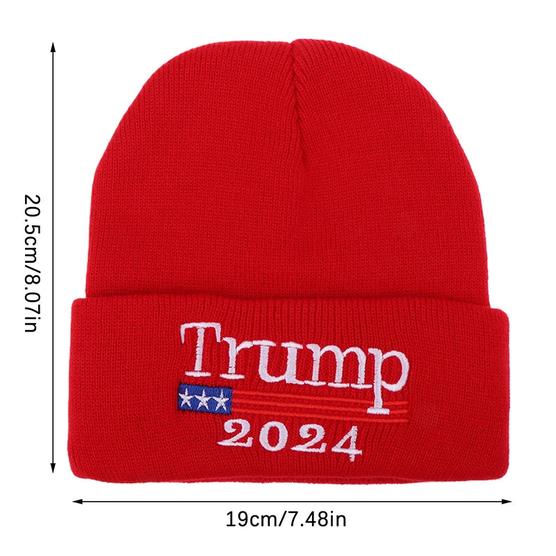Donald Trump 2024 Campaign American Flag Knitted Hat Women's Men's Skullies Beanies Winter Hat Warm Melon Cap