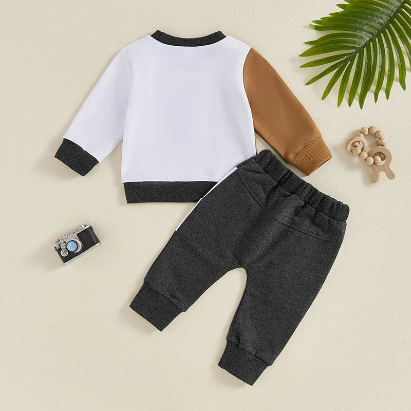 Infant Baby Boy 2Pcs Fall Outfits Long Sleeve Contrast Color Sweatshirt + Pants Set Spring Clothes 6M-4T