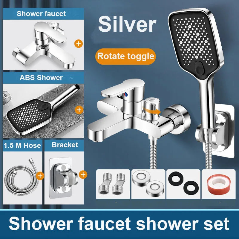 Black/Silver Bathroom Shower Faucet Mixing Valve Shower Shower Set Bathtub Mixing Switch Triple Hot and Cold Faucet
